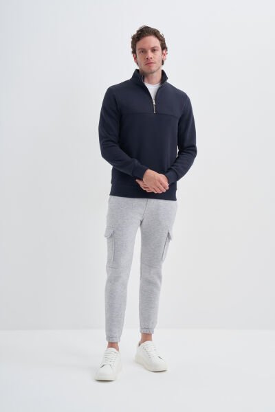 Cazador 24KCEEO05618 Lacivert Erkek 3 İplik Yarım Fermuarlı Geniş Boğazlı Sweat