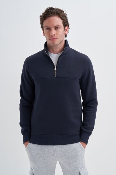Cazador 24KCEEO05618 Lacivert Erkek 3 İplik Yarım Fermuarlı Geniş Boğazlı Sweat