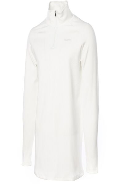 Hummel 911890-9003 Beyaz Erkek Lacce Zip Slim Fit Logo Baskılı Yüksek Yaka Yarı Fermuarlı Uzun Kol Tşört