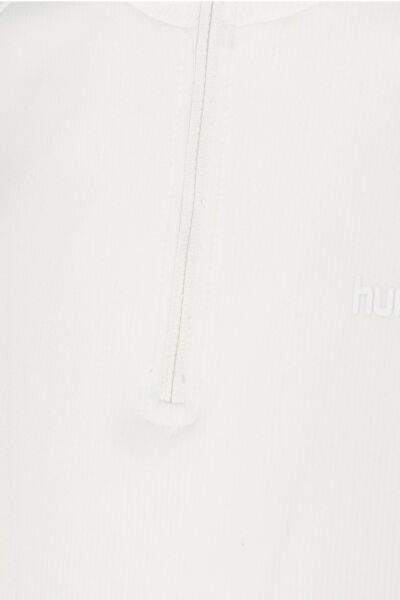 Hummel 911890-9003 Beyaz Erkek Lacce Zip Slim Fit Logo Baskılı Yüksek Yaka Yarı Fermuarlı Uzun Kol Tşört