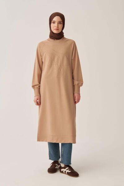 Allday B50294A0 Vizon Kadın Pamuklu Nakışlı Uzun Tunik