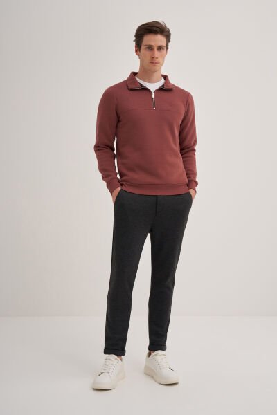 Cazador 24KCEEO05618 Gül Kurusu Erkek 3 İplik Yarım Fermuarlı Geniş Boğazlı Sweat