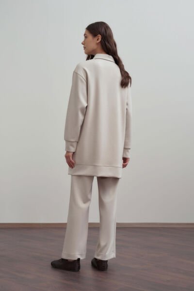 Allday B30110a0 Taş Kadın Yumuşak Dokulu Fermuarlı Pantolonlu Takım