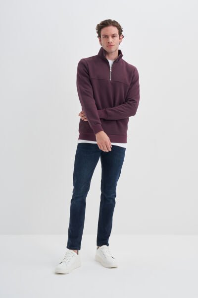 Cazador 24KCEEO05618 Vişne Erkek 3 İplik Yarım Fermuarlı Geniş Boğazlı Sweat
