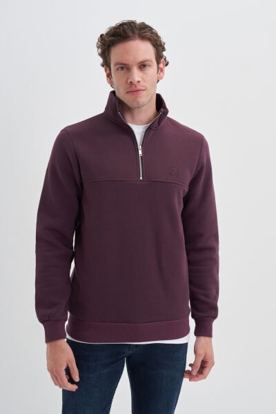 Cazador 24KCEEO05618 Vişne Erkek 3 İplik Yarım Fermuarlı Geniş Boğazlı Sweat