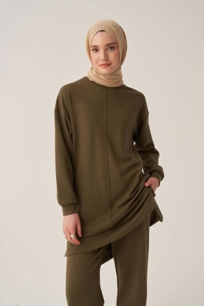 Allday BOB52319AL0 Haki Kadın Yumuşak Dokulu Bisiklet Yaka Sweat
