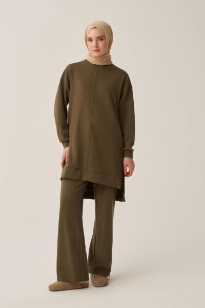 Allday BOB52319AL0 Haki Kadın Yumuşak Dokulu Bisiklet Yaka Sweat