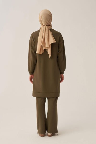 Allday BOB52319AL0 Haki Kadın Yumuşak Dokulu Bisiklet Yaka Sweat