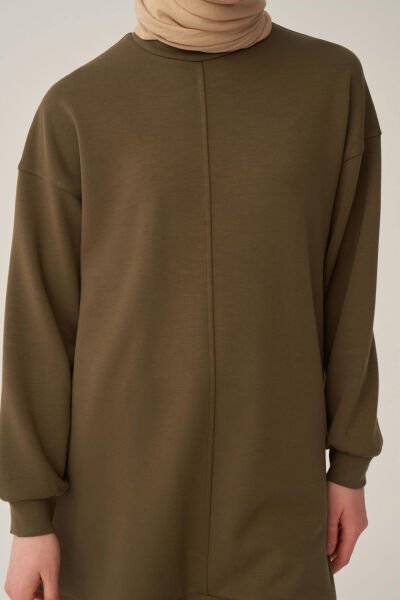 Allday BOB52319AL0 Haki Kadın Yumuşak Dokulu Bisiklet Yaka Sweat