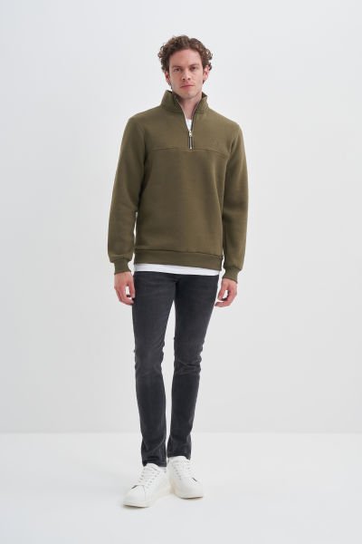 Cazador 24KCEEO05618 Haki Erkek 3 İplik Yarım Fermuarlı Geniş Boğazlı Sweat