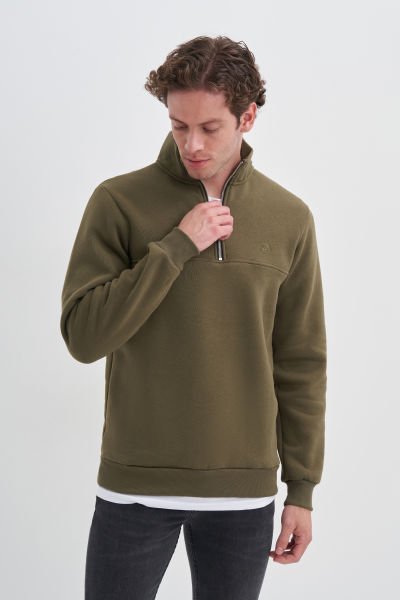 Cazador 24KCEEO05618 Haki Erkek 3 İplik Yarım Fermuarlı Geniş Boğazlı Sweat