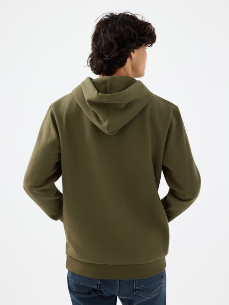 Loft LF2041023 Haki Erkek Önü Baskılı Kanguru Cepli Kapüşonlu Sweatshirt