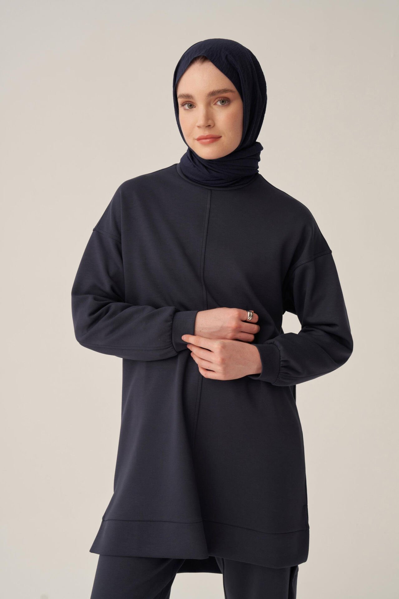 Allday BOB52319AL0 Lacivert Kadın Yumuşak Dokulu Bisiklet Yaka Sweat