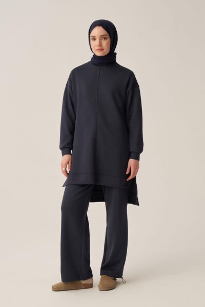 Allday BOB52319AL0 Lacivert Kadın Yumuşak Dokulu Bisiklet Yaka Sweat