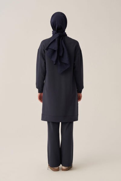 Allday BOB52319AL0 Lacivert Kadın Yumuşak Dokulu Bisiklet Yaka Sweat