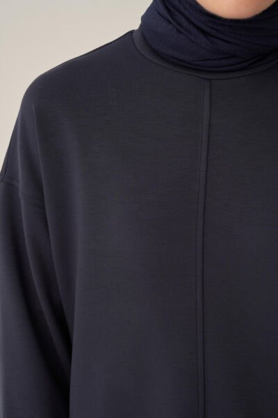 Allday BOB52319AL0 Lacivert Kadın Yumuşak Dokulu Bisiklet Yaka Sweat