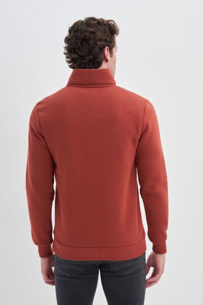 Cazador 24KCEEO05618 Kiremit Erkek 3 İplik Yarım Fermuarlı Geniş Boğazlı Sweat