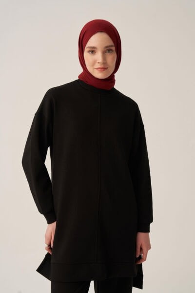 Allday BOB52319AL0 Siyah Kadın Yumuşak Dokulu Bisiklet Yaka Sweat