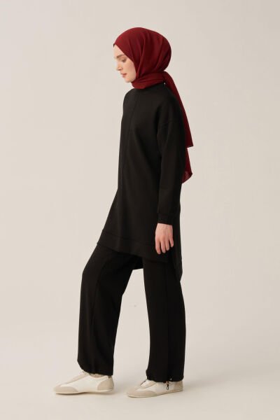 Allday BOB52319AL0 Siyah Kadın Yumuşak Dokulu Bisiklet Yaka Sweat