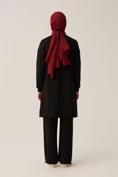 Allday BOB52319AL0 Siyah Kadın Yumuşak Dokulu Bisiklet Yaka Sweat