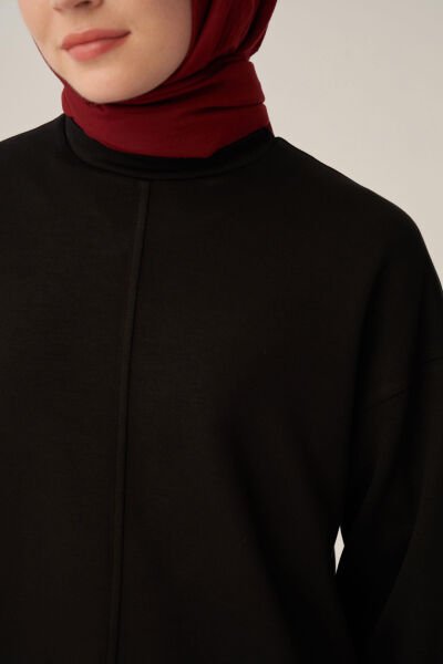 Allday BOB52319AL0 Siyah Kadın Yumuşak Dokulu Bisiklet Yaka Sweat