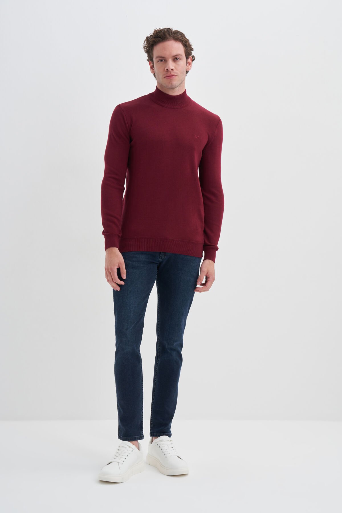 Cazador 24KCEEO03603 Bordo Erkek Boğaz Ve Bilekten Lastikli Bisiklet Yaka Yarım Boğazlı Kazak