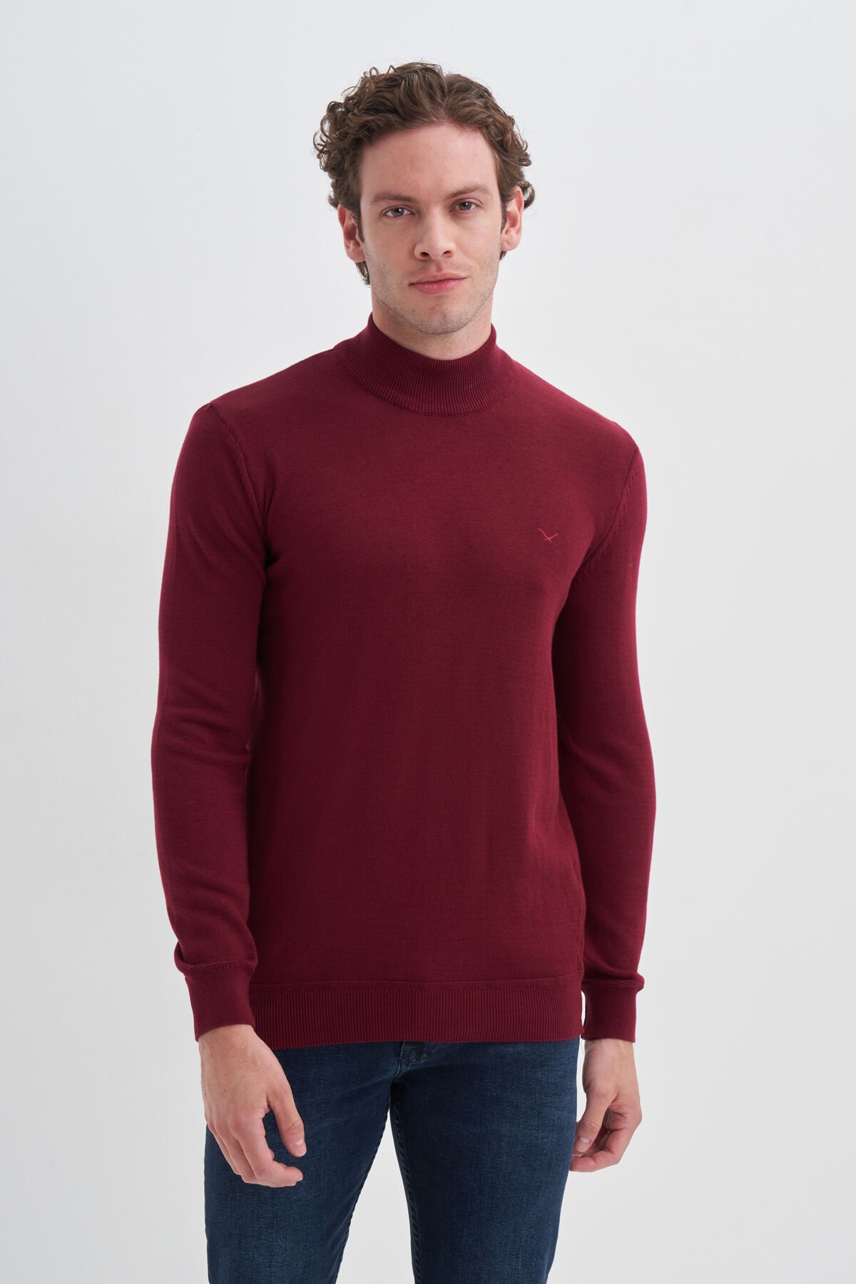 Cazador 24KCEEO03603 Bordo Erkek Boğaz Ve Bilekten Lastikli Bisiklet Yaka Yarım Boğazlı Kazak