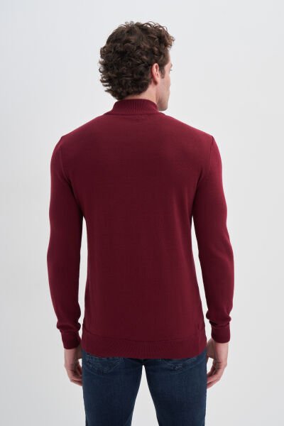 Cazador 24KCEEO03603 Bordo Erkek Boğaz Ve Bilekten Lastikli Bisiklet Yaka Yarım Boğazlı Kazak