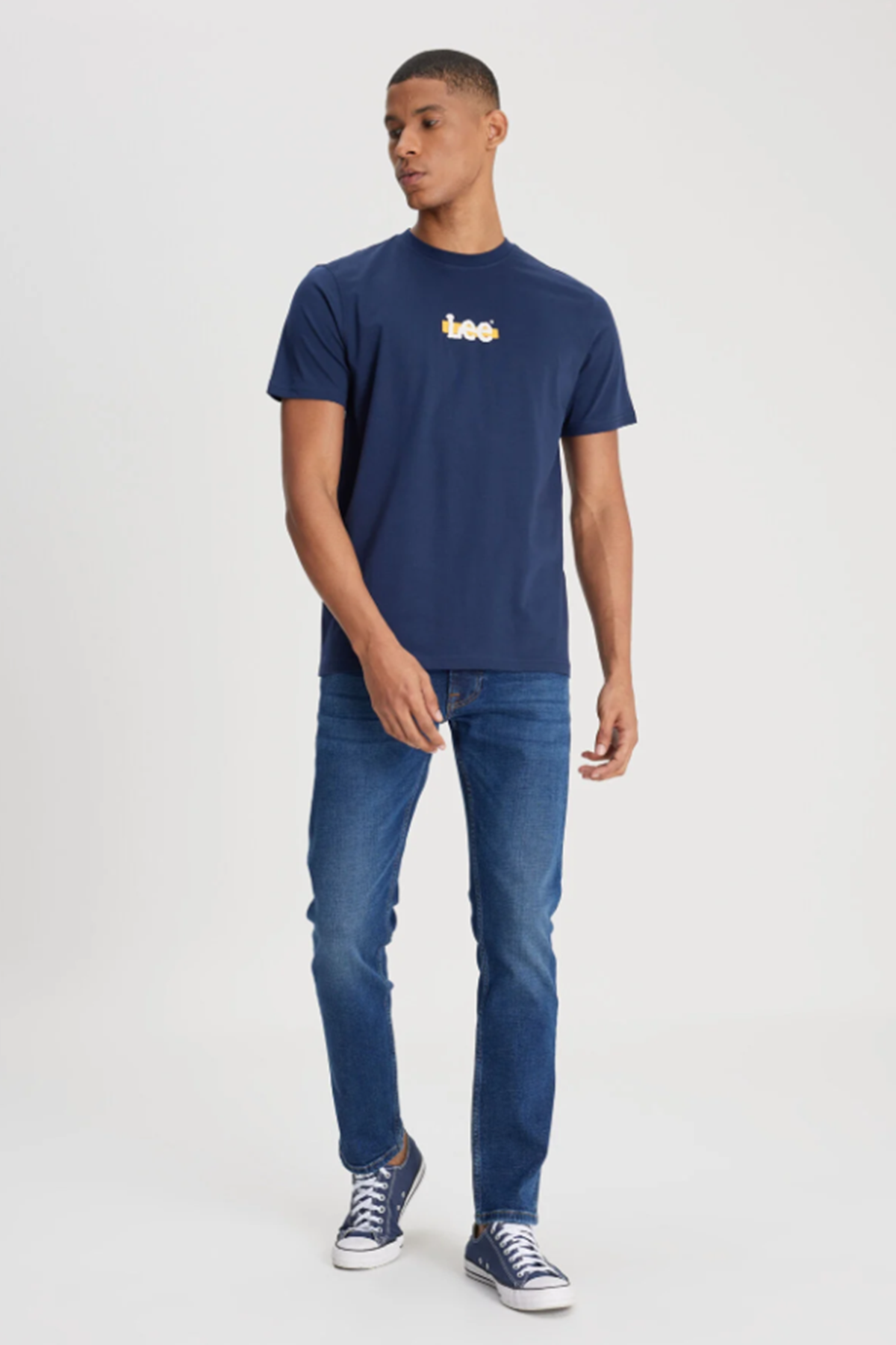 Lee L241521410 Lacivert Erkek Regular Fit Bisiklet Yaka  Lee Logo Baskılı Tşört