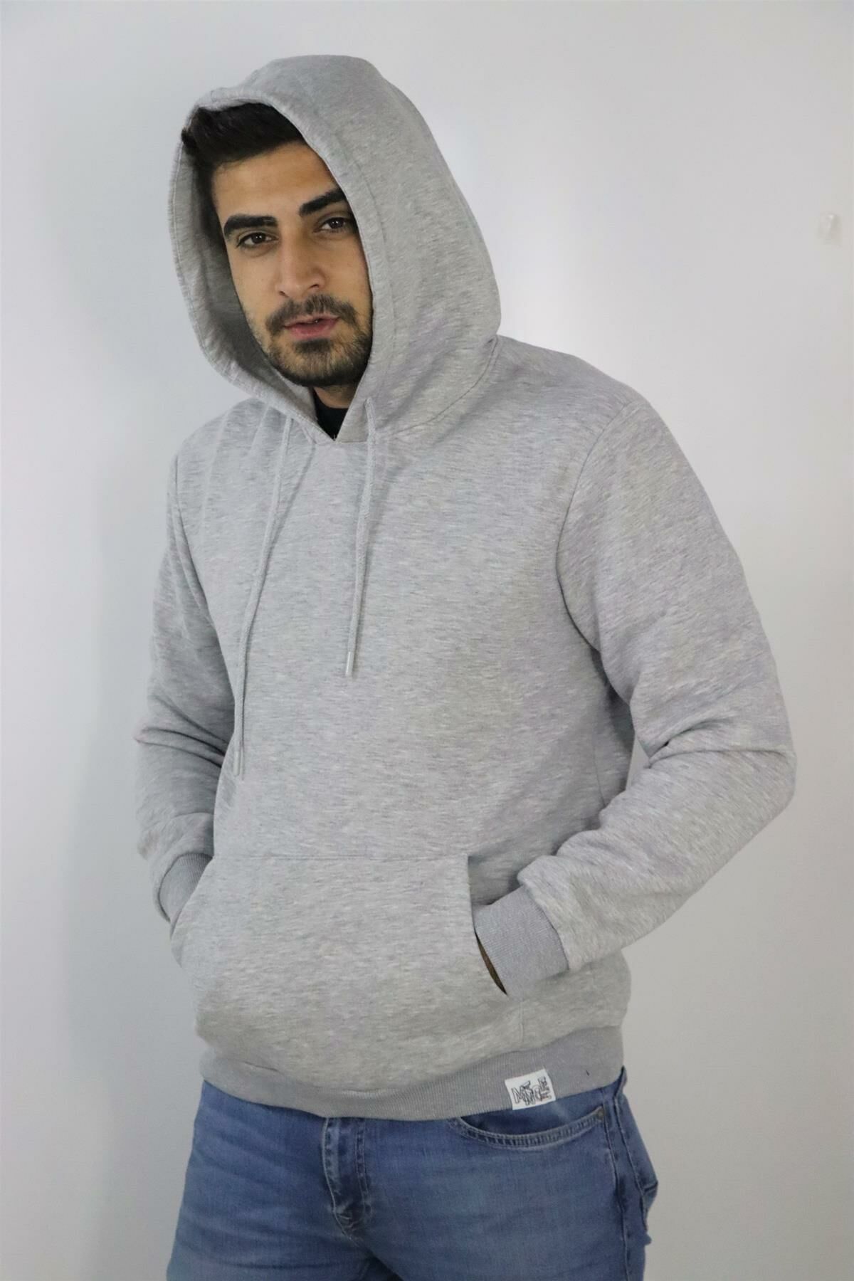 Hnc&Man 22-6299 Erkek Gri Kanguru Cepli Sweatshirt
