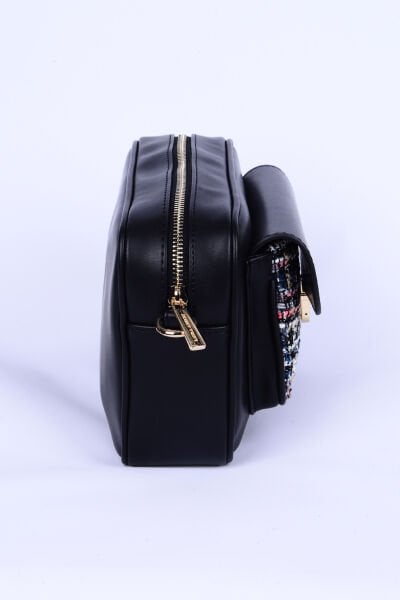 Carus Laaw23000016 Siyah Kadın Laura Ashley Kumaş Detaylı Deri Omuz Çanta