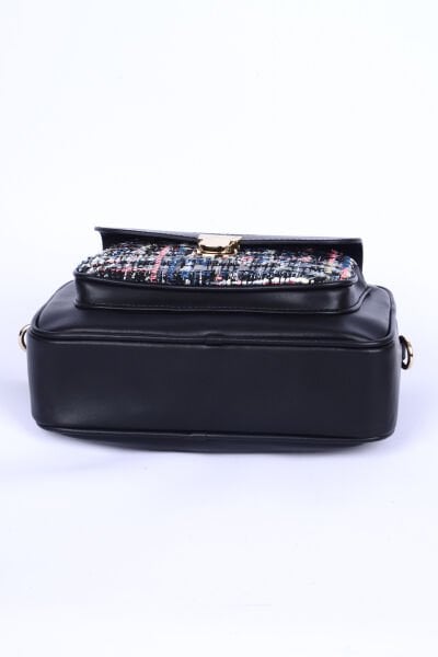 Carus Laaw23000016 Siyah Kadın Laura Ashley Kumaş Detaylı Deri Omuz Çanta