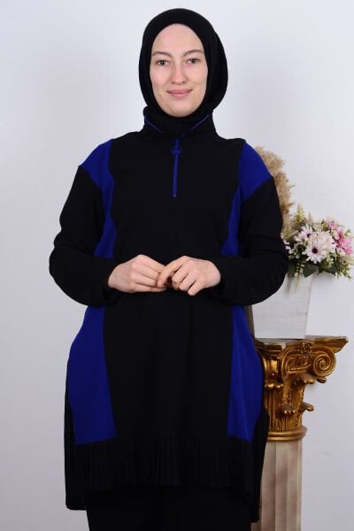 Armine 23KT448 Saks Kadın Fırfırlı Yarı Fermuarlı Kadın Tunik