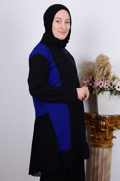 Armine 23KT448 Saks Kadın Fırfırlı Yarı Fermuarlı Kadın Tunik