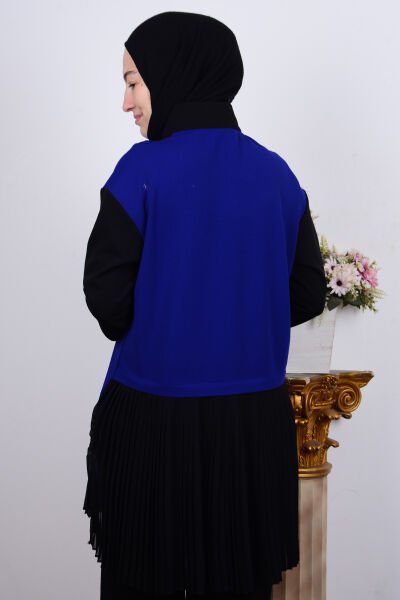 Armine 23KT448 Saks Kadın Fırfırlı Yarı Fermuarlı Kadın Tunik