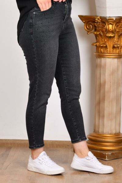 Hellie 4052 Kadın Siyah Boncuklu Kot Pantolon