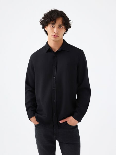 Loft LF2037219 Siyah Erkek Regular Fit Uzun Kol Gömlek
