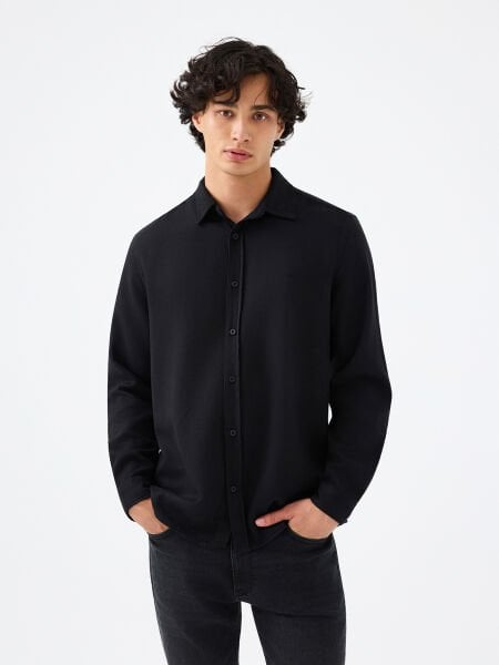 Loft LF2037219 Siyah Erkek Regular Fit Uzun Kol Gömlek