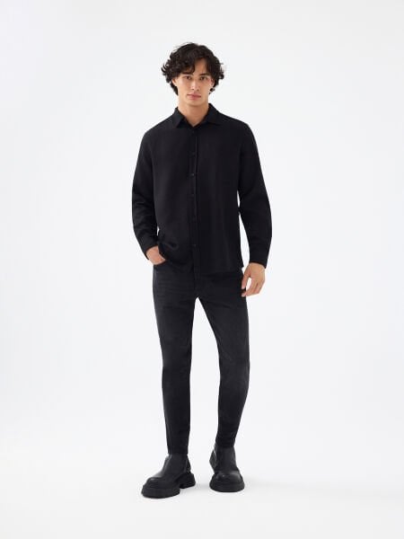 Loft LF2037219 Siyah Erkek Regular Fit Uzun Kol Gömlek