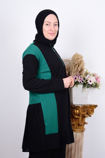 Armine 23KT448 Yeşil Kadın Fırfırlı Yarı Fermuarlı Kadın Tunik