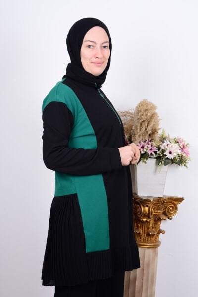 Armine 23KT448 Yeşil Kadın Fırfırlı Yarı Fermuarlı Kadın Tunik