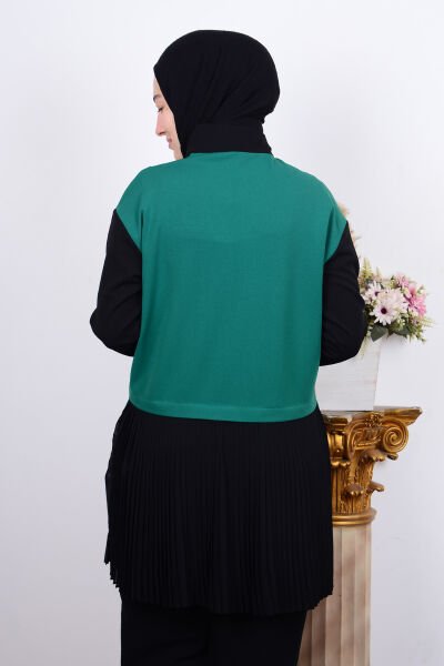 Armine 23KT448 Yeşil Kadın Fırfırlı Yarı Fermuarlı Kadın Tunik