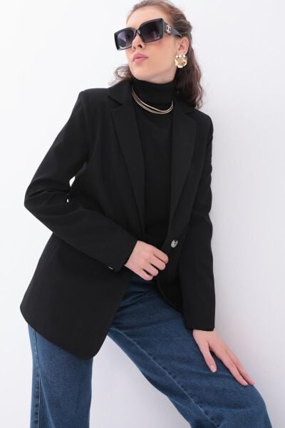 Allday 25DB41015AL0 Siyah Kadın Astarlı Likralı Blazer Ceket