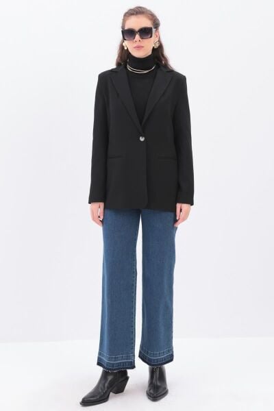 Allday 25DB41015AL0 Siyah Kadın Astarlı Likralı Blazer Ceket