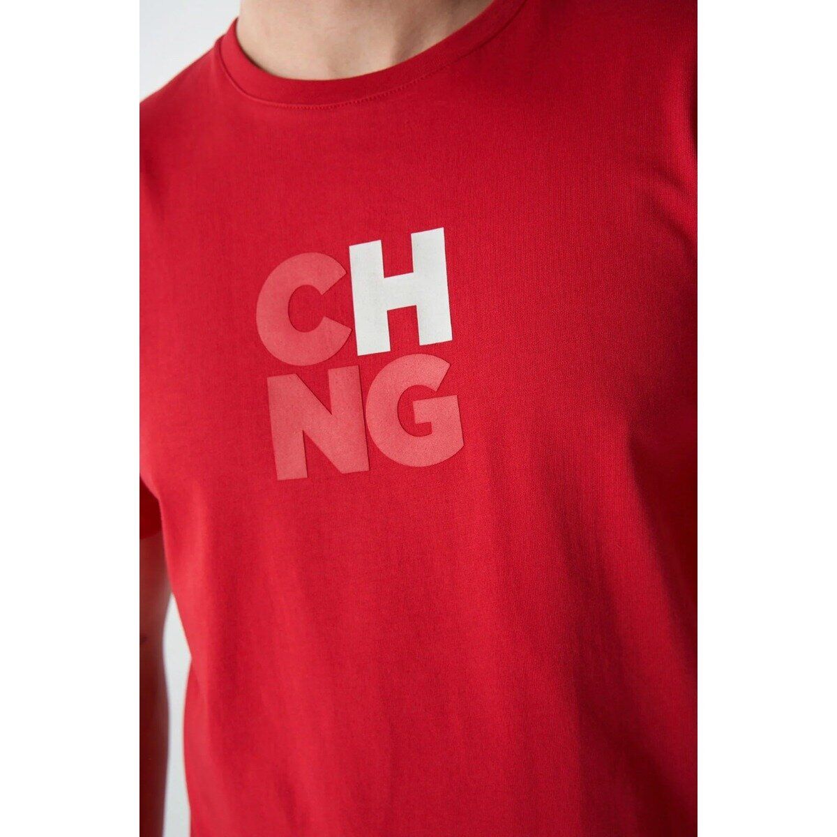 Hummel 911790-3658 Kırmızı Erkek Change Regular Fit Bisiklet Yaka Atwork Baskı %100 Pamuk Tşört