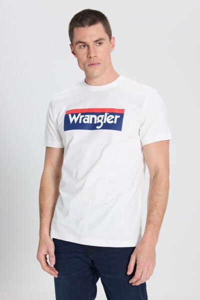 Wrangler W7H4D3737 Beyaz Erkek Regular Fit  Önü Yazılı Bisiklet Yaka Erkek T-shirt