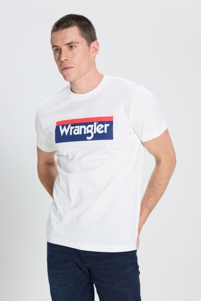 Wrangler W7H4D3737 Beyaz Erkek Regular Fit  Önü Yazılı Bisiklet Yaka Erkek T-shirt