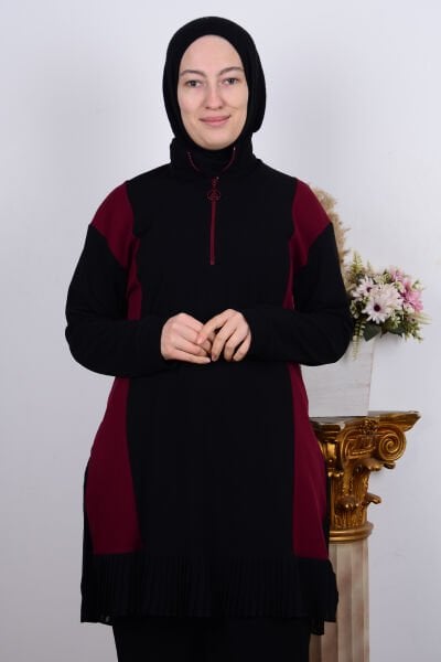 Armine 23KT448 Bordo Kadın Fırfırlı Yarı Fermuarlı Kadın Tunik