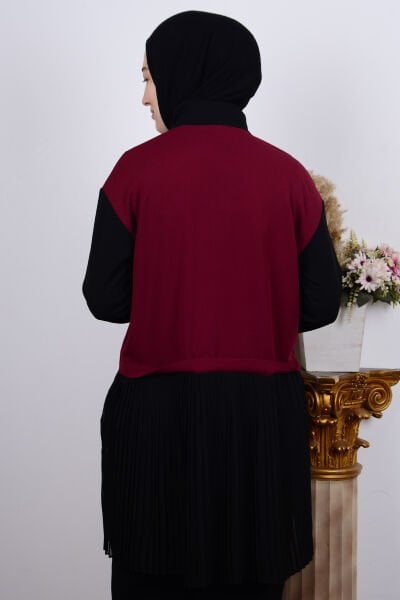 Armine 23KT448 Bordo Kadın Fırfırlı Yarı Fermuarlı Kadın Tunik