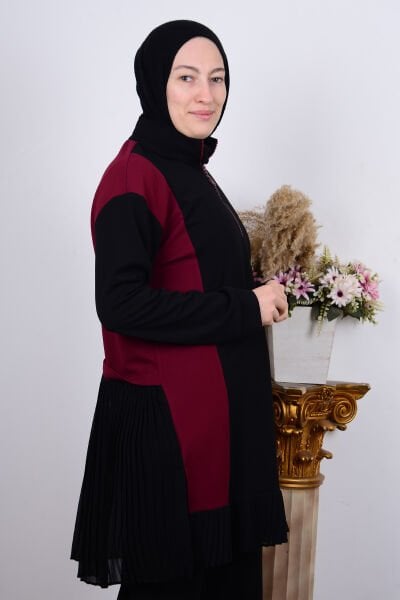Armine 23KT448 Bordo Kadın Fırfırlı Yarı Fermuarlı Kadın Tunik